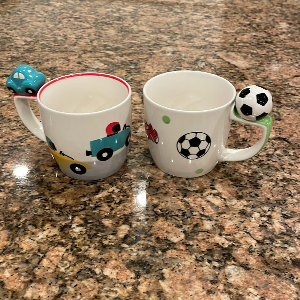 Soccer ball mug & Race car mug - EUC - Pasabahce